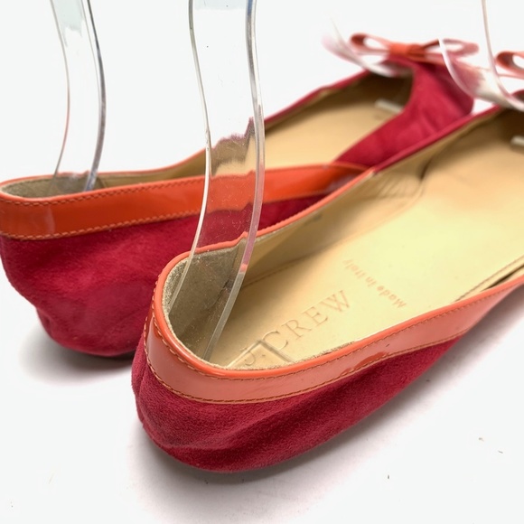 J CREW Made In ITALY Pink Orange Genuine Leather Suede Flats Bow Toe Shoes 6.5 - Picture 3 of 16